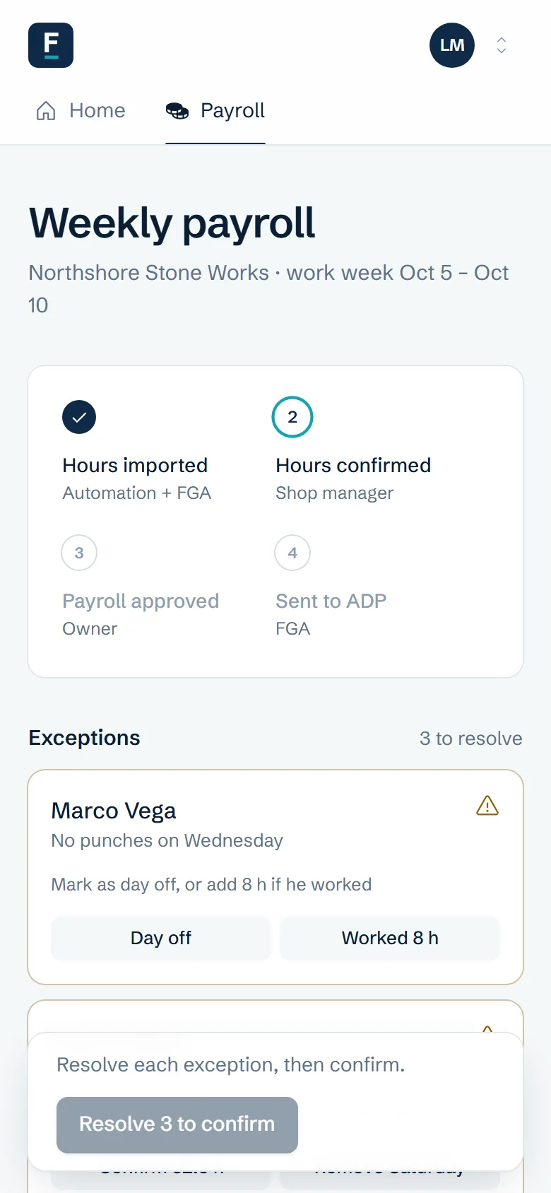 Shop manager view of the FGA portal